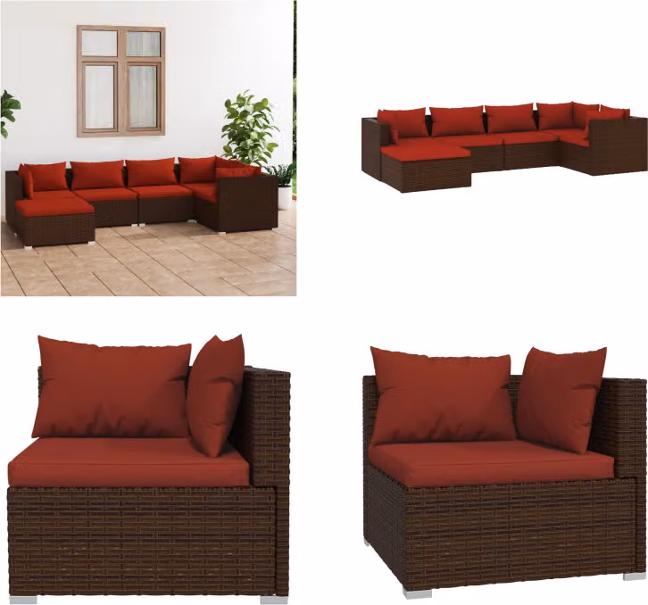 vidaXL set salotto da giardino 6 pezzi con cuscini in rattan marrone - set salotto da giardino - set salotto da giardino - set salotto da patio - set divano da patio