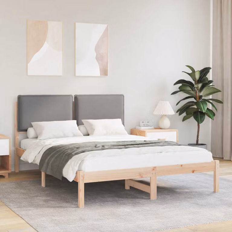 vidaXL Letto Moderno con Testiera Rivestita in Tessuto Grigio L/P/H: 150 x 200 x 84,5 cm