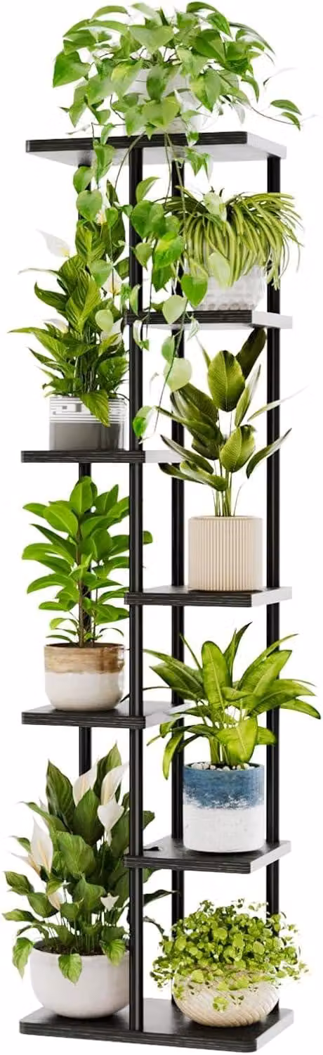 Piante da interno di grandi dimensioni, fioriera metallica a 7 livelli per diverse piante, ideale per terrazzi, balconi, soggiorni e camere da letto, colore nero