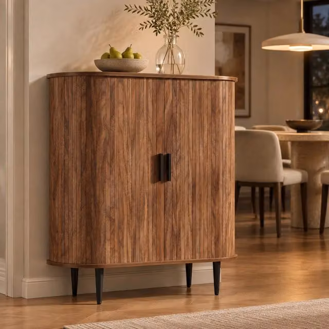 Desviae Credenza con ante scorrevoli a serrandina e ripiani regolabili, 4 ganci, MDF naturale 85 × 43 × 90 cm