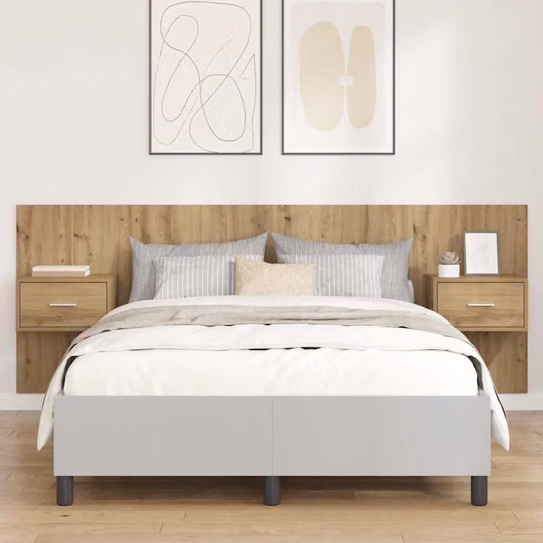 Set di testata con comodini integrati vidaXL in stile moderno, colore marrone, realizzata in legno e MDF, L: 217,0 cm, H: 80,0 cm, P: 32,5 cm