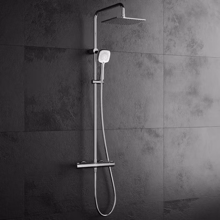 OLTENS Atran (S): sistema doccia da parete con termostato, doccetta manuale e soffione quadrato