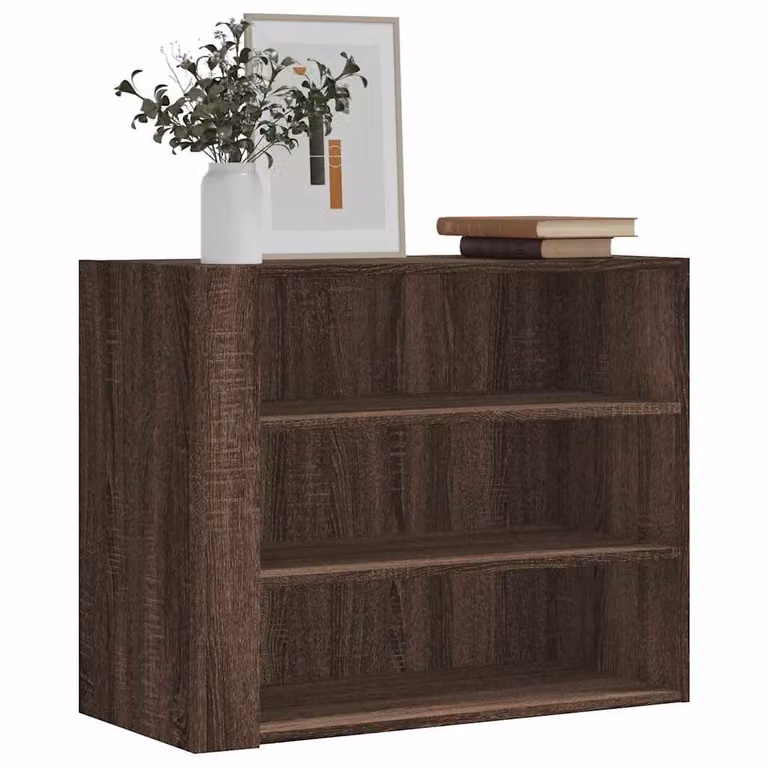 Armadietto a muro vidaXL in legno rovere marrone con ripiani interni e ante con scaffale aperto L: 75 cm, P: 35 cm, H: 60 cm