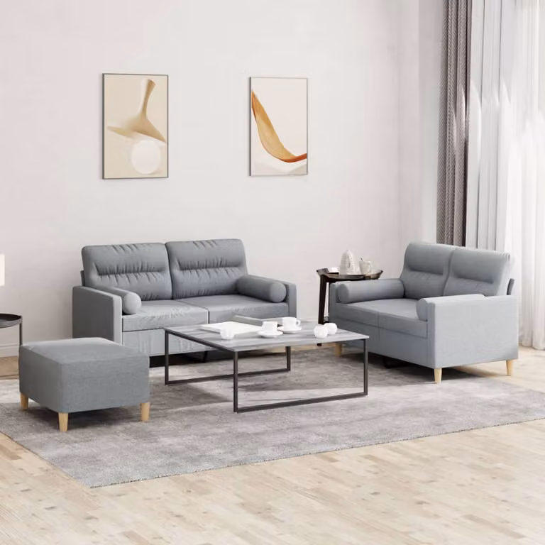 vidaXL Set di Divani 3 Pezzi Moderno in Tessuto Grigio con Cuscini
