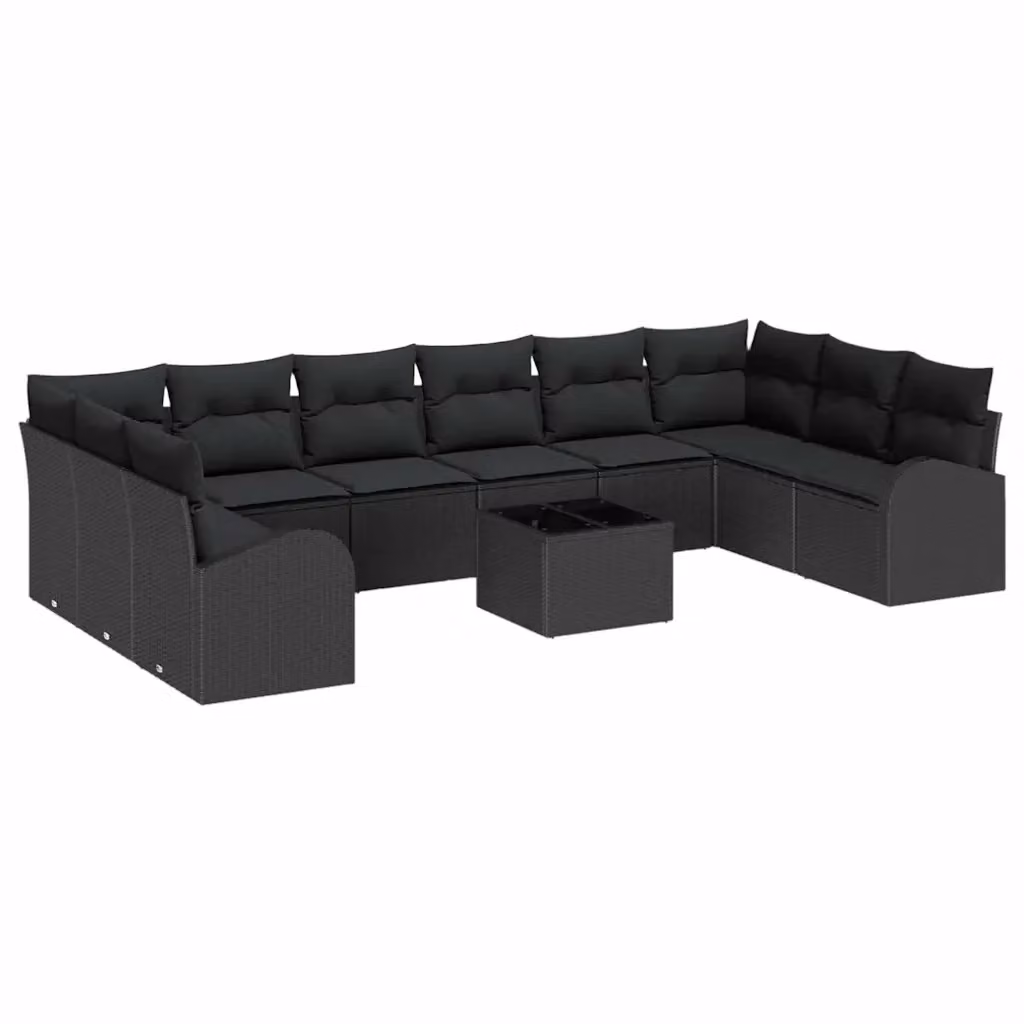 Set da giardino moderno vidaXL composto da divano a 3 posti, elementi angolari e tavolino da caffè in rattan nero con 11 pezzi e cuscini inclusi – 2