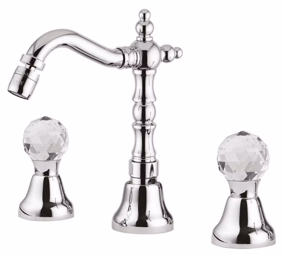 Lavabo Casa Padrino, miscelatore a 3 fori con dettagli in cristallo Swarovski argentato, altezza 20 cm