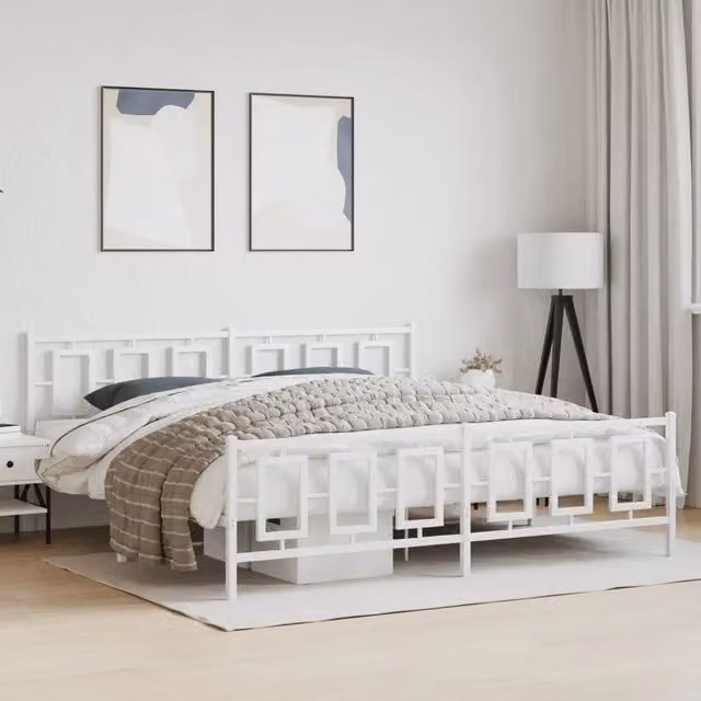Giroletto vidaXL con testiera e pediera in metallo bianco L: 193 cm, P: 203 cm