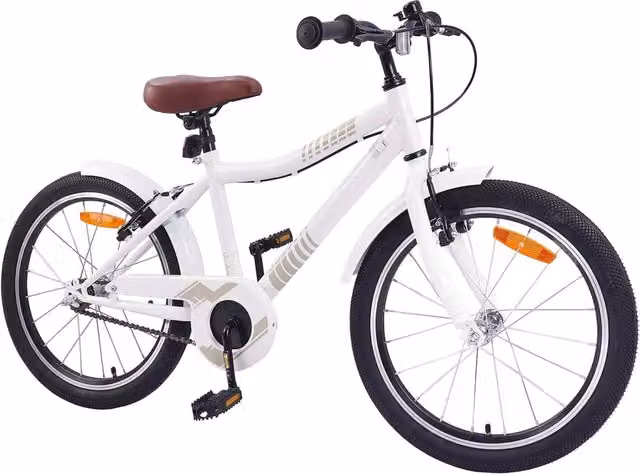 Bicicletta per bambini da 18 pollici bianca con struttura in metallo e pneumatici in gomma per bambini dai 5 ai 7 anni