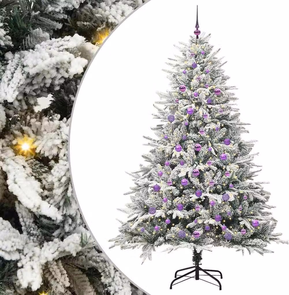Albero di Natale Artificiale Pre-illuminato con Set di Palline