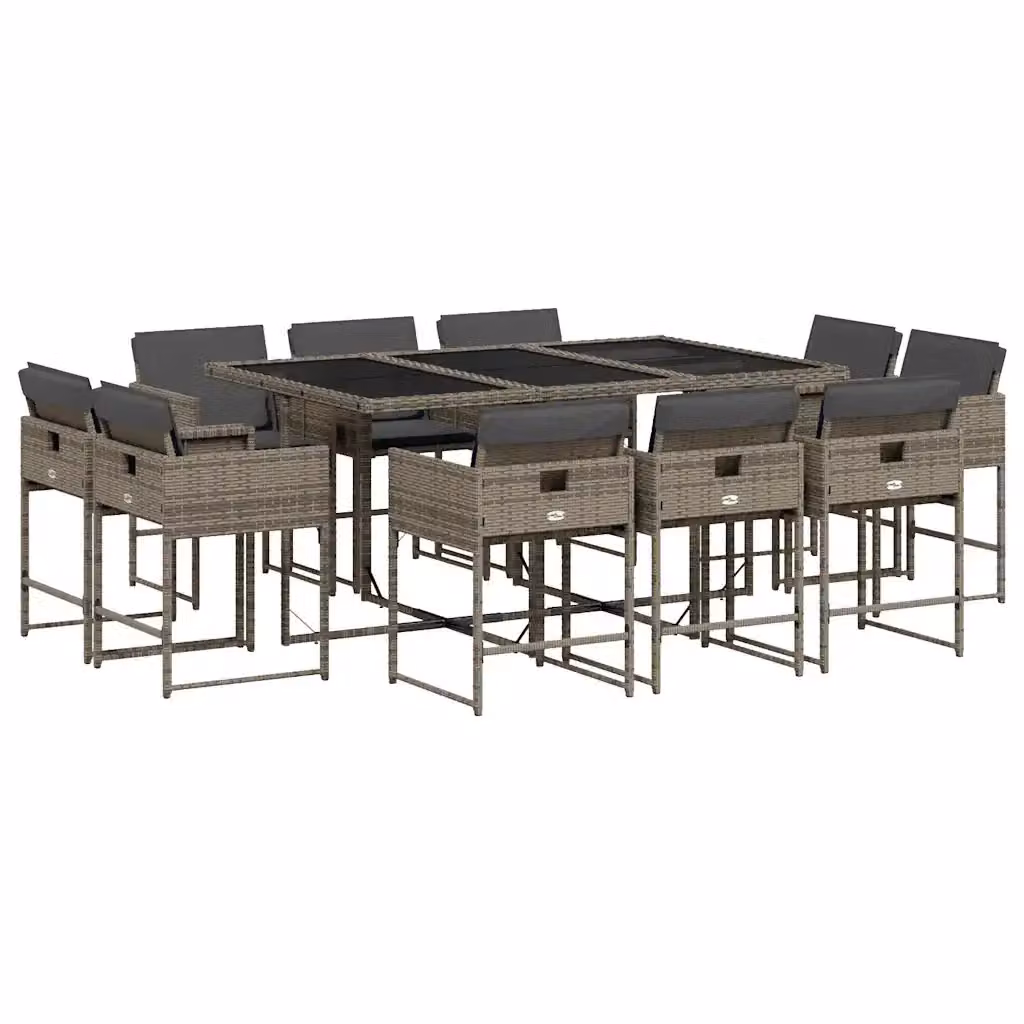 vidaXL Set da Pranzo da Giardino 11pz in Polyrattan e Vetro Grigio – 2