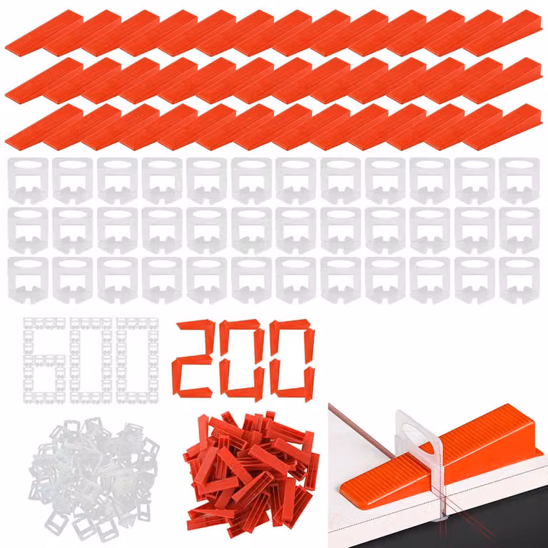 Kit di livellamento piastrelle da 800 pezzi, composto da: 200 distanziatori per piastrelle, 600 elementi di livellamento, sistema di livellamento da 2 mm