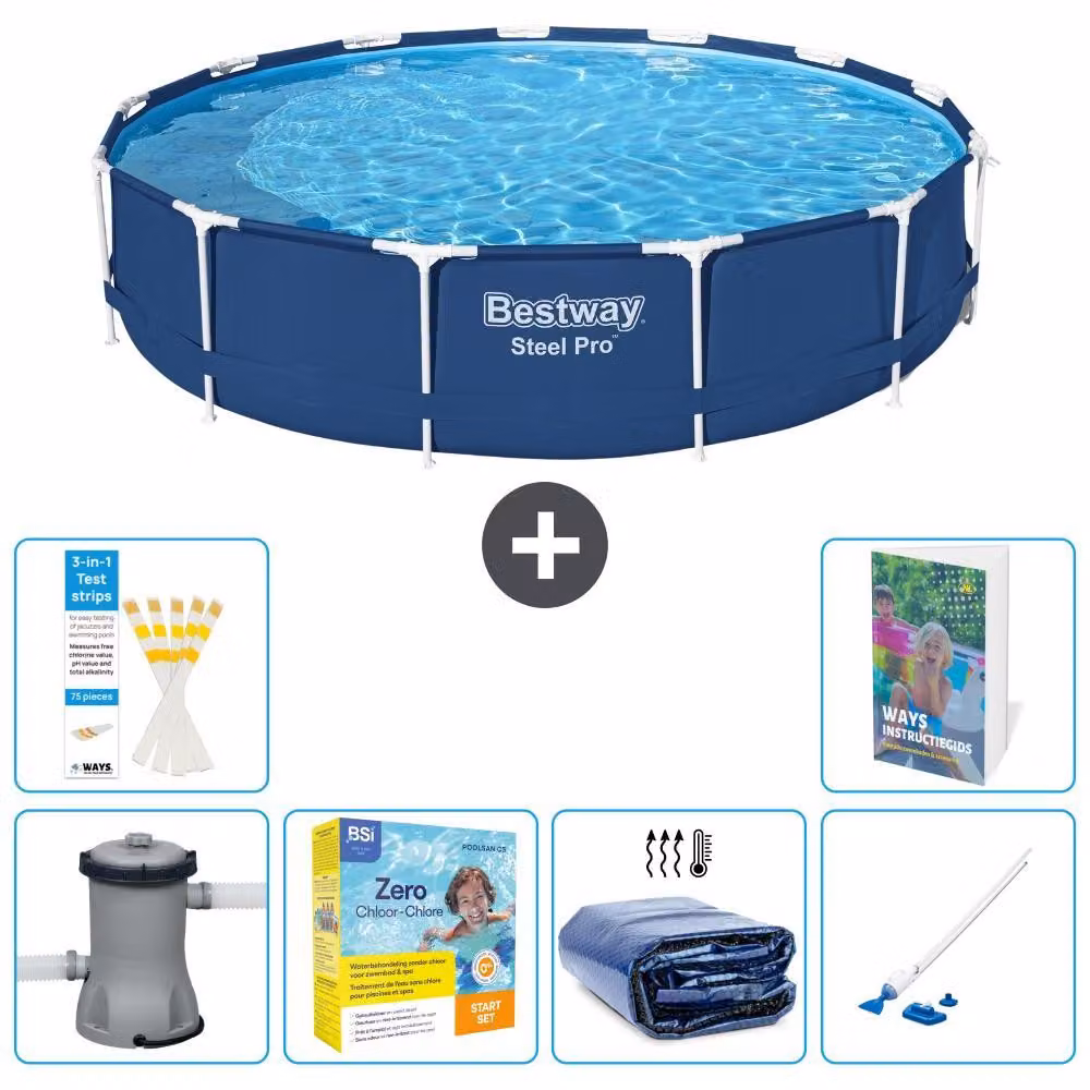 Piscina gonfiabile Bestway Steel Pro, rotonda, dimensioni 396x84 cm, composta da 5 parti, modello S196