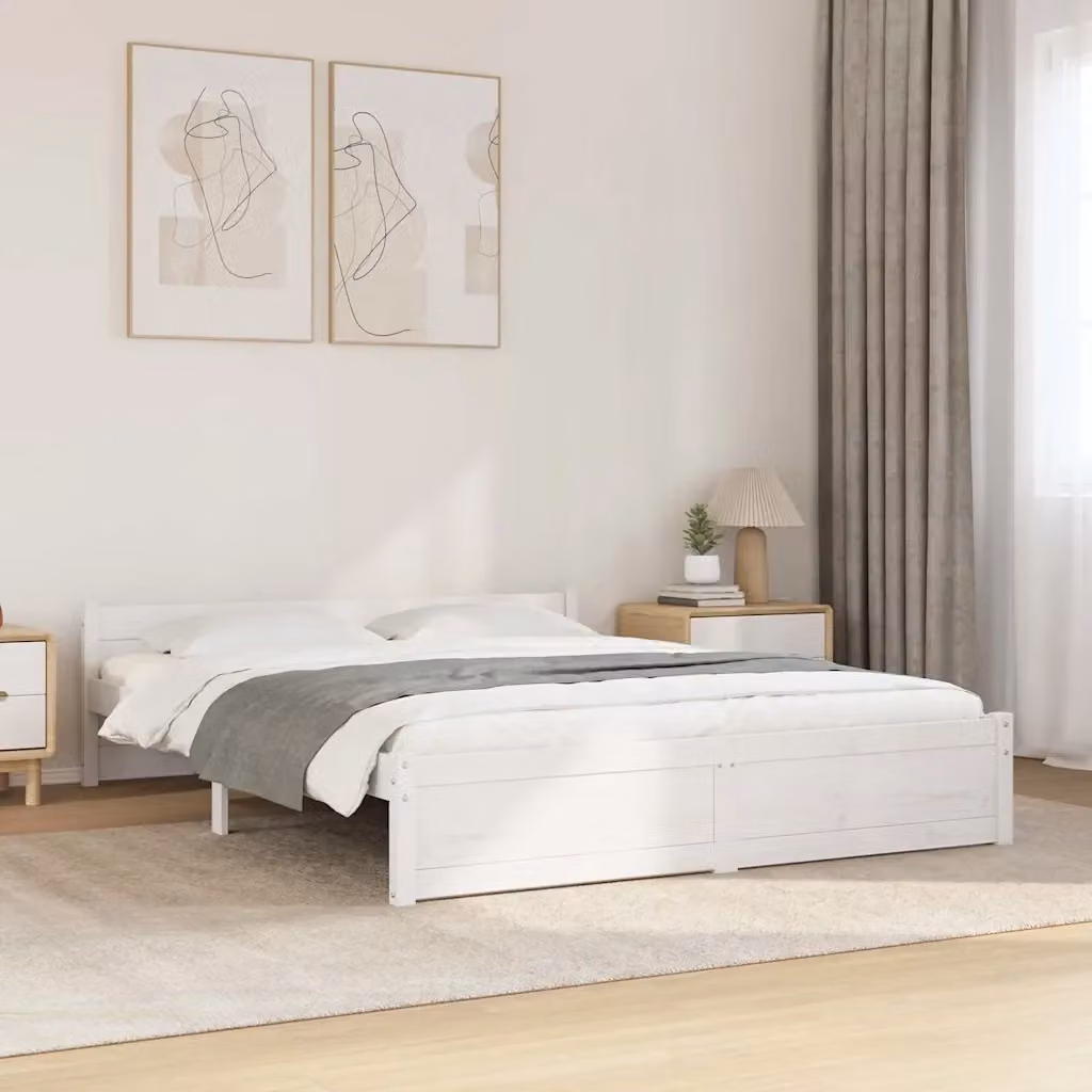 Letto matrimoniale Design In in legno massello di pino bianco con struttura a doghe fisse L/P/H: 140 x 200 x 145,5 cm – 2
