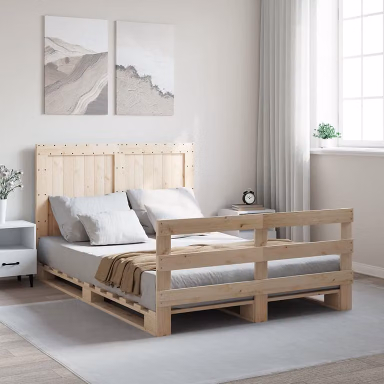 vidaXL Giroletto con Testiera in Legno Massello di Pino Marrone L/P/H: 200 x 140 x 104 cm