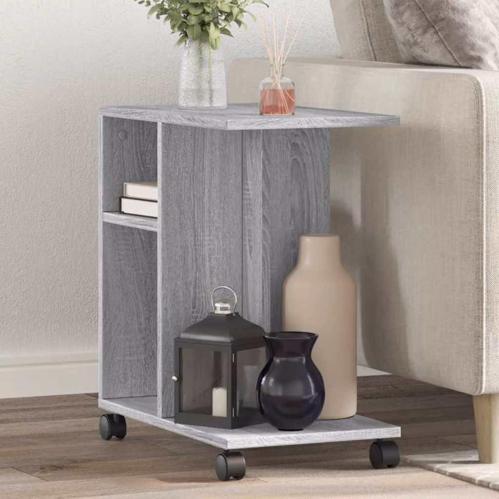 vidaXL Tavolino Moderno con Ruote in Legno Multistrato Grigio L/P/H: 50 x 30 x 55 cm