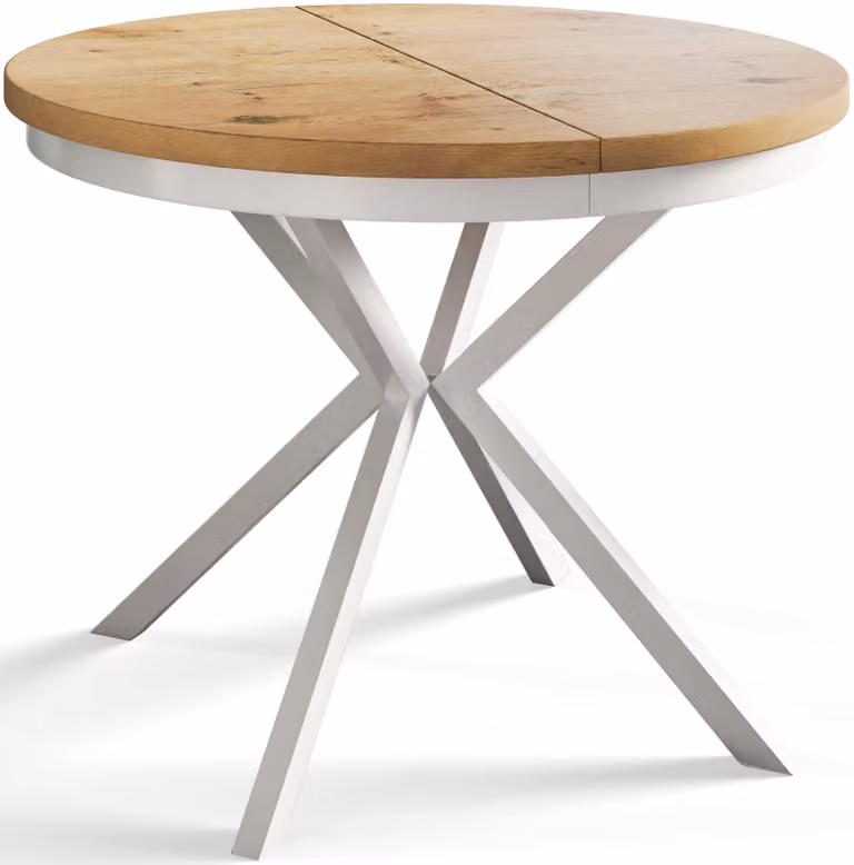 Alpi Moebel, Tavolo da Pranzo Rotondo, Tavolo da Cucina Allungabile, Diamentro: 90-170 cm, Gambe in metallo Bianche, Lancelot, Collezione Bergo