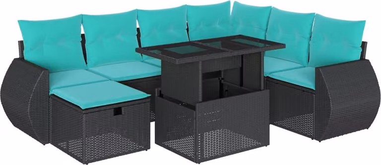 set di divani da giardino 8 pezzi con cuscini, polyrattan nero