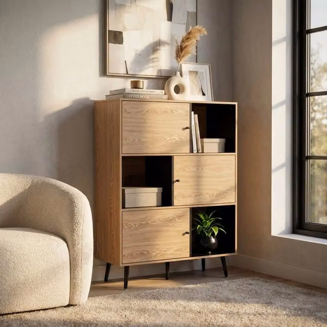 Libreria Cosma Elwood con 3 Ripiani Nero e Marrone L: 100 cm, P: 39,5 cm, H: 135 cm