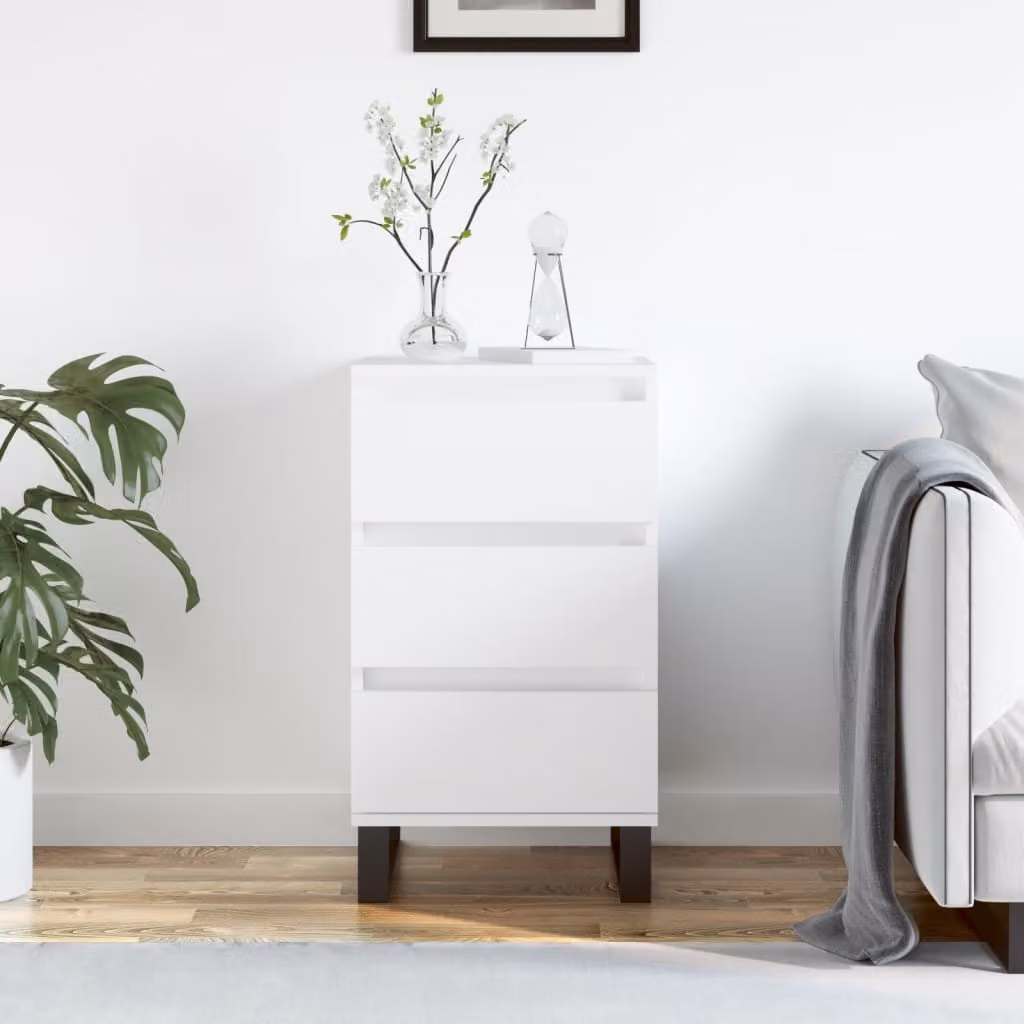 Credenza moderna vidaXL bianca in legno e metallo, sospesa, L 40 cm x P 35 cm x H 70 cm