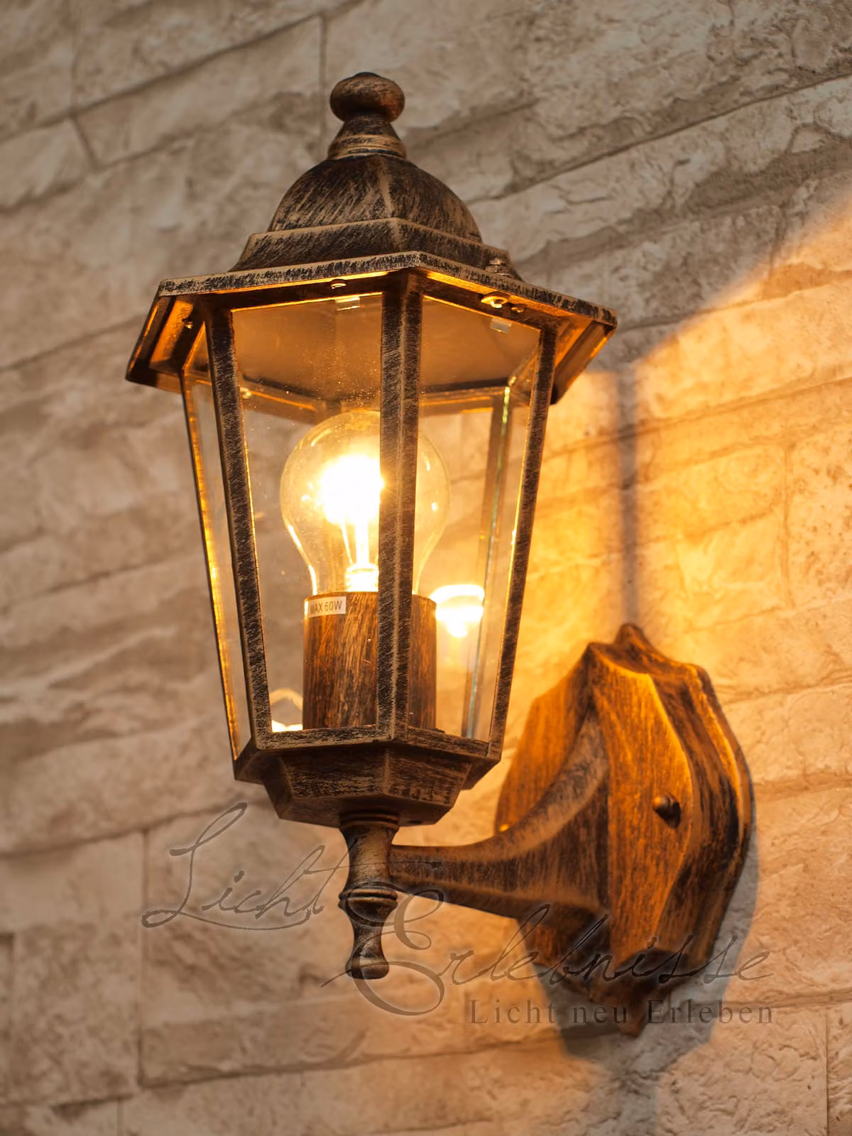 Applique da esterno rustico oro antico alluminio vetro lampada da parete balcone cortile