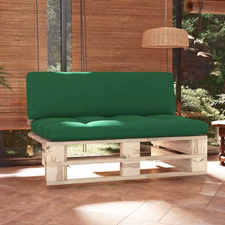 vidaXL Divano Centrale da Giardino in Legno di Pino Trattato con Cuscini in Tessuto Resistente ai Raggi UV Grigio e Verde