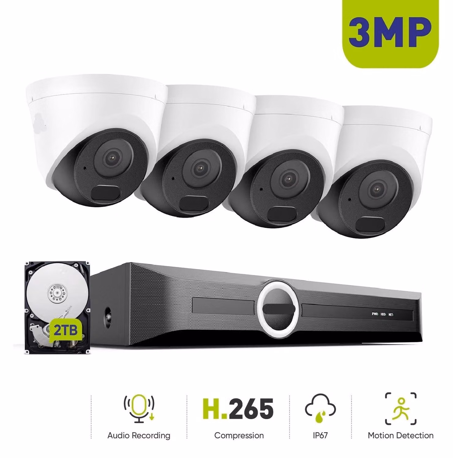 Sistema di videosorveglianza - Kit di telecamere di sicurezza - Sistema di telecamere IP - Telecamera di sorveglianza - Telecamera con visione notturna