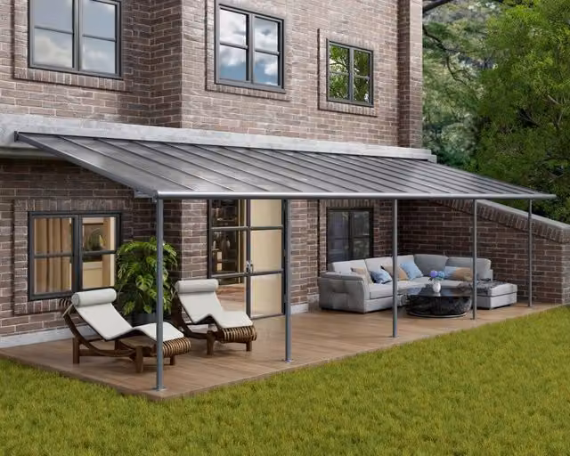 Pergola addossata Palram Sierra in alluminio e policarbonato Grigio L: 9.7 m, P: 3 m