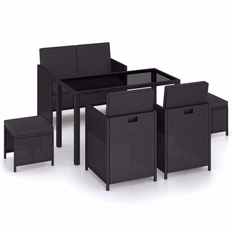 Maison Exclusive - Set da pranzo da giardino a 6 pezzi con cuscini in rattan sintetico nero