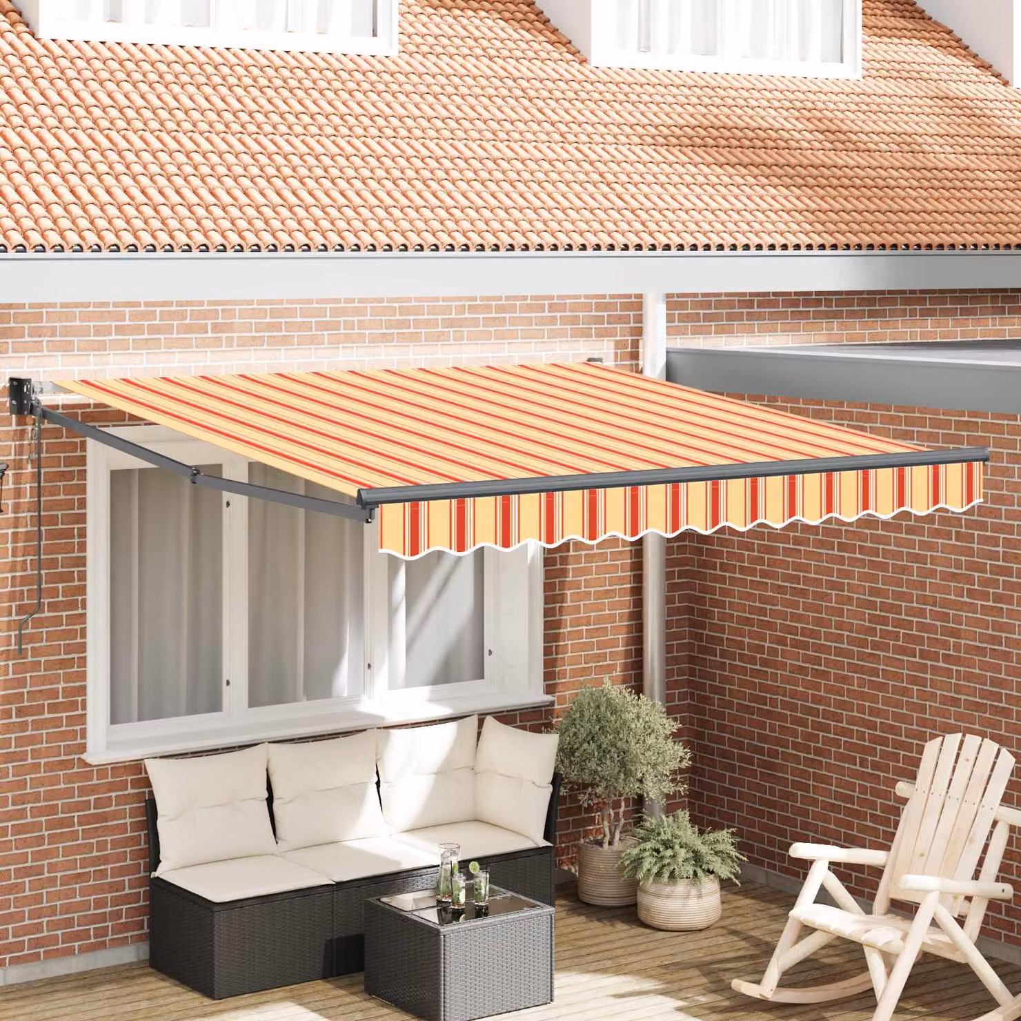 Tenda retrattile vidaXL con bracci pieghevoli in alluminio, Giallo e Arancione, L: 300 cm x P: 250 cm