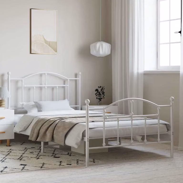 vidaXL Giroletto in Metallo Bianco con Testiera e Pediera L/P: 100 x 200 cm