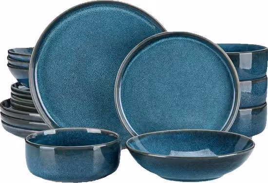 Set di Cibi da Tavola - 16 pezzi - Cottura a 200°C - Ceramica - Blu - Piatti da Pranzo, Dessert, Piatti per Contorni e Piatti per Zuppe - Per 4 Persone