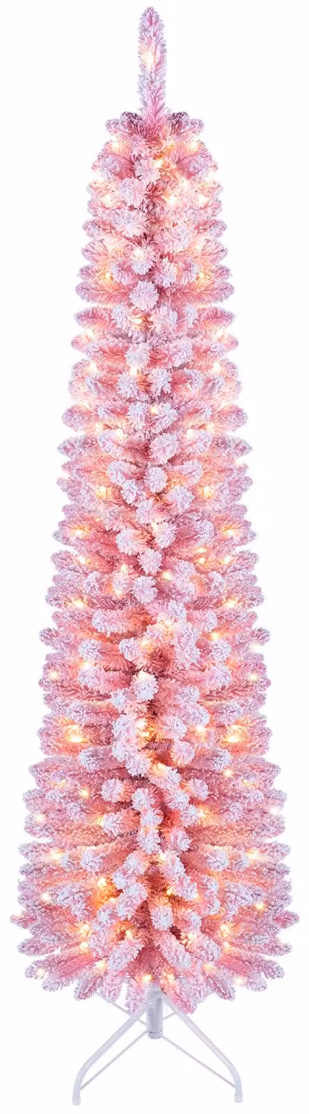 Albero di Natale artificiale COSTWAY, altezza 180 cm, con effetto neve, abete a forma di cono con 140 luci LED bianco caldo, 8 modalità di illuminazione, 392 punte e supporto. Albero di Natale stretto