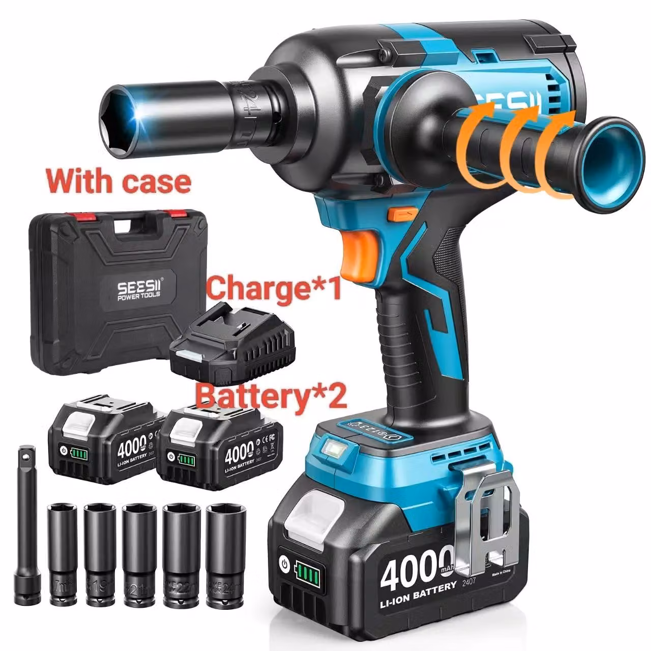 Avvitatore a impulsi - WH1-12 Ultra Pro - 1200 Nm - 21 V - Attacco quadrato da 1,27 cm - Impugnatura laterale removibile - Batteria - Valigetta con 2 batterie da 4,0 Ah