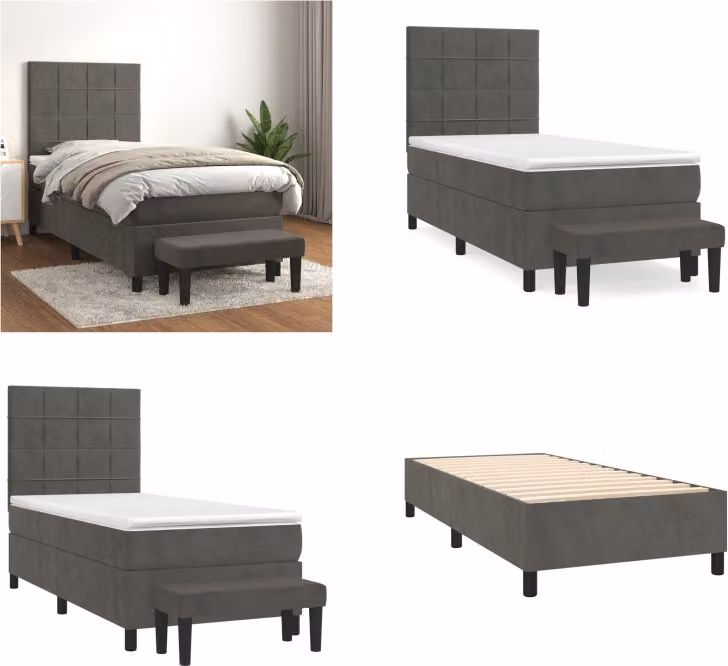 vidaXL Letto a molle con materasso grigio scuro 100x200 cm in velluto - Letto a molle - Boxspringbetten - Bett - Schlafzimmermöbel