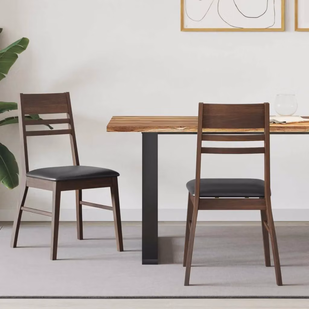 Set di 2 sedie da pranzo moderne in ecopelle marrone e legno di gomma L/P/H: 43 x 54 x 89 cm – 2