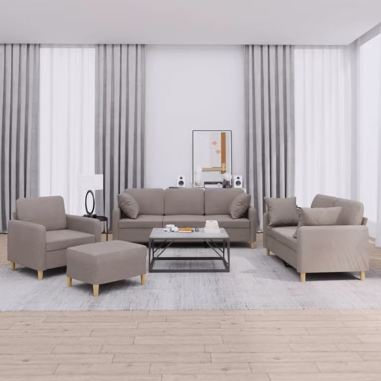 Set di divani vidaXL 4 pezzi in tessuto beige con cuscini e pouf per soggiorno