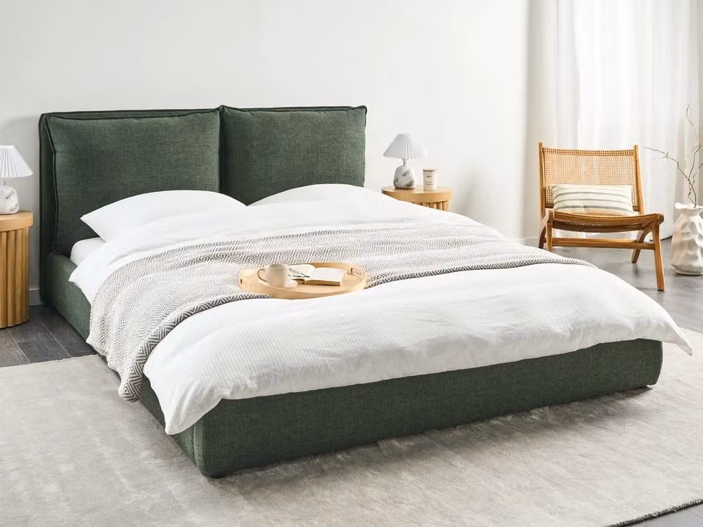 Letto matrimoniale ad acqua Beliani IT in tessuto verde con struttura in legno e doghe, L/P/H: 160 x 200 x 122 cm – 2