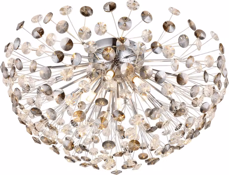 Lampada a soffitto Globo, struttura in metallo cromato, cristalli K9 fumé e trasparenti, diametro: 600 mm, altezza: 325 mm, include 6 lampadine LED G9 da 3,5W a 230V, 350lm (flusso luminoso), 3000K (temperatura di colore), lampadine LED incluse (codice pr