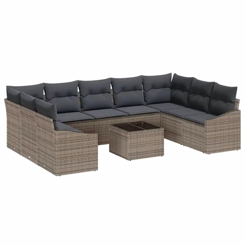 Set di divani da giardino vidaXL in polyrattan grigio con cuscini e tavolino da esterno – 2