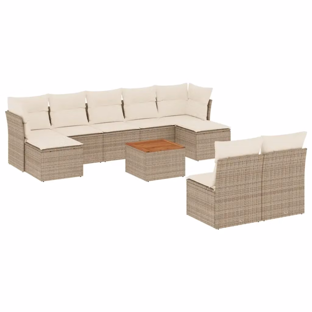 vidaXL Set Divano da Giardino 10 pz in Polyrattan con Cuscini Beige e Tavolino da Esterno – 2