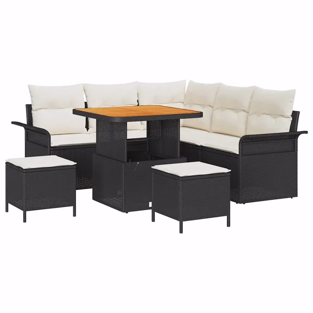 vidaXL Set Divano da Giardino a L con 8 Pezzi, Nero e Beige, con Cuscini e Tavolino da Caffè – 2
