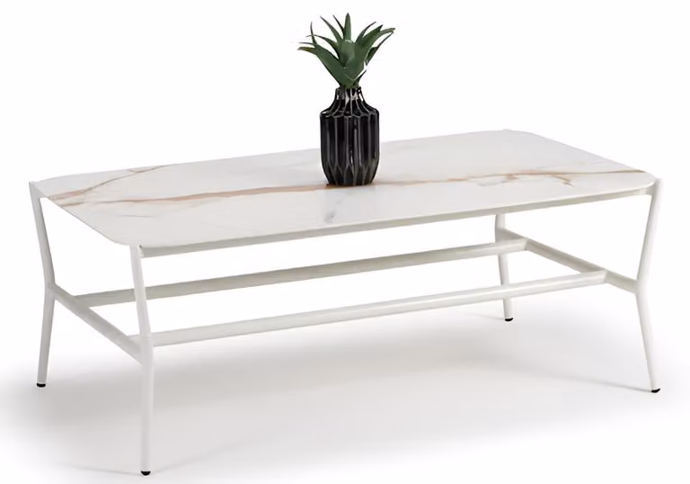 Tavolino da caffè Marmor Optik, bianco, con struttura in metallo, tavolino moderno per il soggiorno