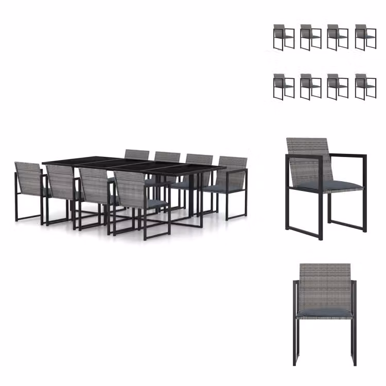vidaXL set da pranzo da giardino 9 pezzi con cuscini in poly rattan grigio - Set di mobili da giardino