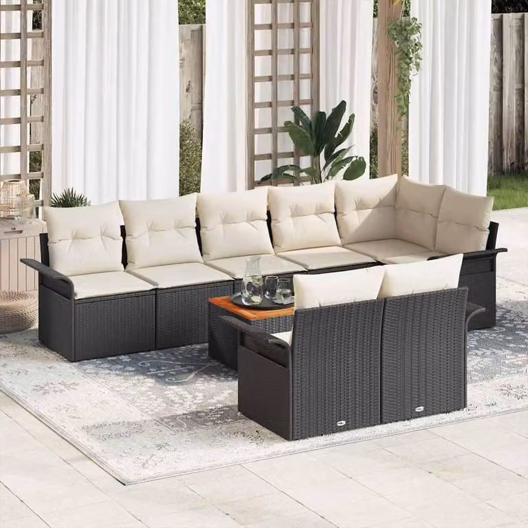 Maison Exclusive - Set Divano da Giardino con cuscino 9 pcs Nero polyrattan