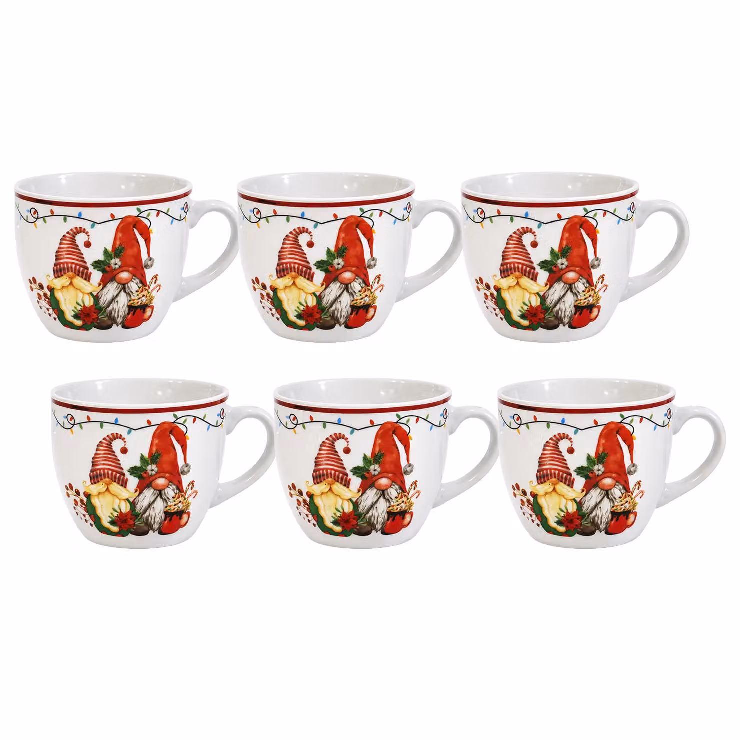 Set di 6 tazzine da caffè natalizie Gnomo Delight Vestiamo Casa in porcellana bianca, 9 cl – 1