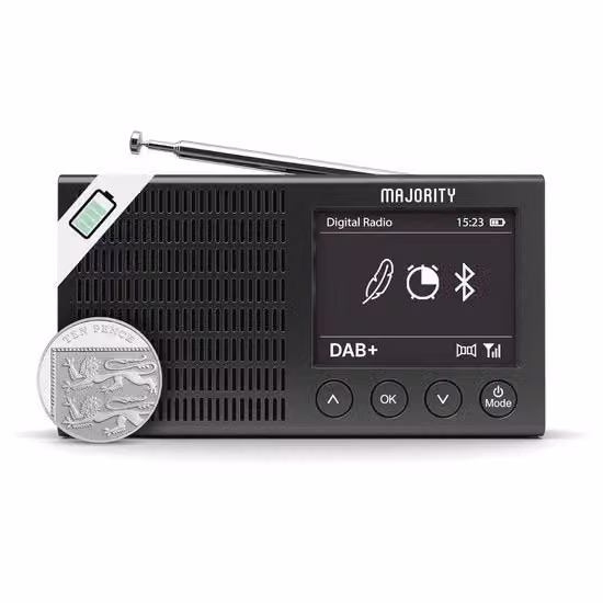 Radio portatile DAB+ e FM con Bluetooth e funzione orario, ricaricabile, colore nero