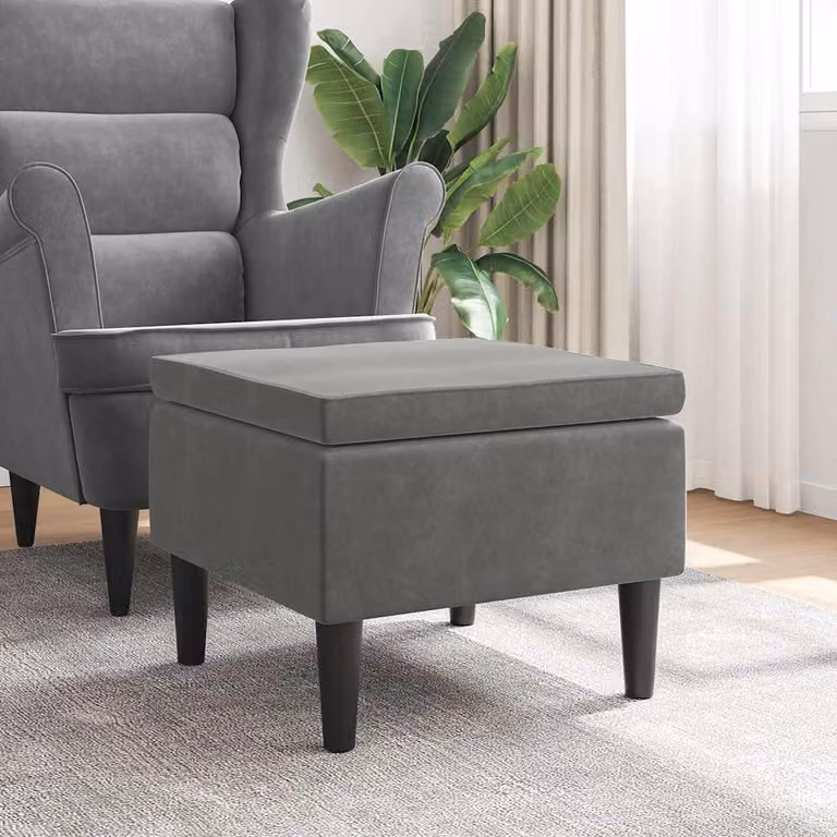Poggiapiedi vidaXL in Velluto Grigio con Gambe in Legno L: 52 cm, P: 42 cm, H: 42 cm