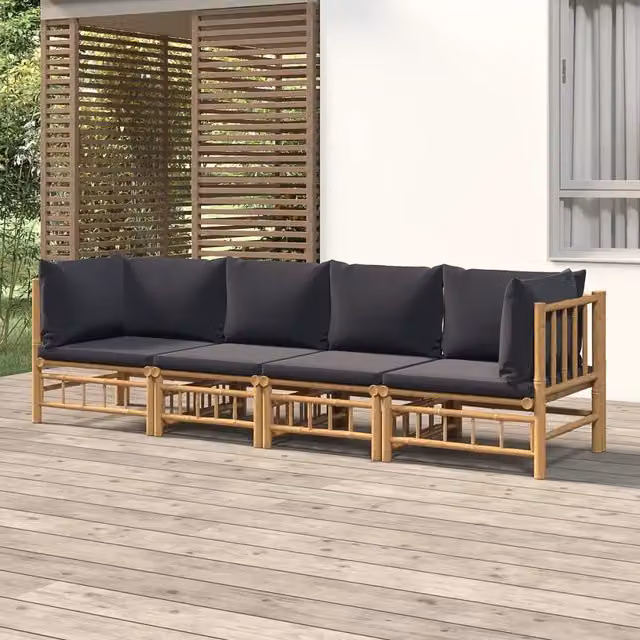 Set Salotto da Giardino 4pz con Cuscini Grigio Scuro Bambù 3155216