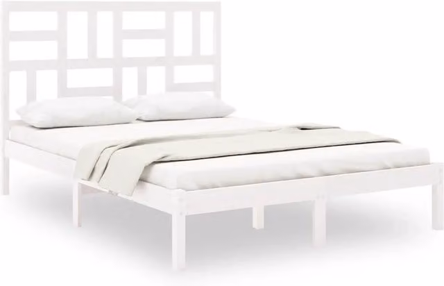 Letto matrimoniale | Letto per adulti | Giroletto Bianco in Legno Massello 140x200 cm