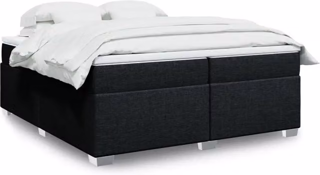 Letto Ibrido vidaXL con Giroletto a Molle e Materasso in Tessuto Nero e Bianco L/P: 200 x 200 cm – 1